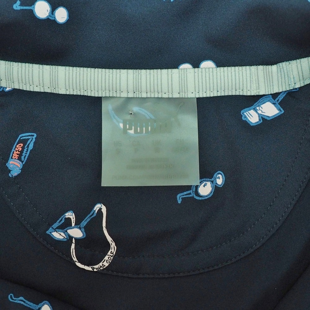 Puma Golf Mattr Sunnies Polo Shirt Mens Small Navy Blue AOP Sunglasses Summer - Picture 4 of 4